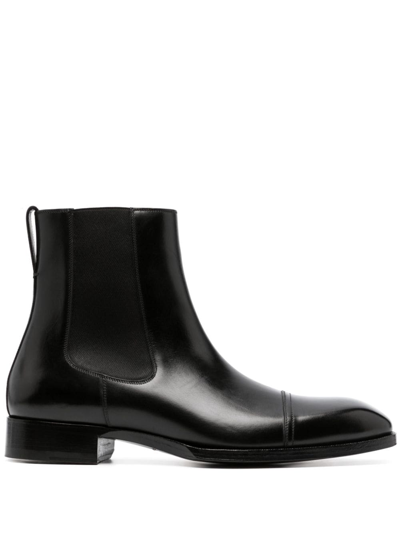 Tom Ford Edgar Polished Leather Chelsea Boots In Black