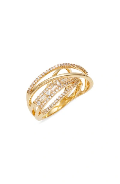 Nordstrom Demi Fine Crystal Pavé Crossover Ring In 14k Gold Plated