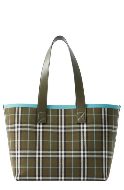 Burberry London Check Canvas Tote Bag In Green