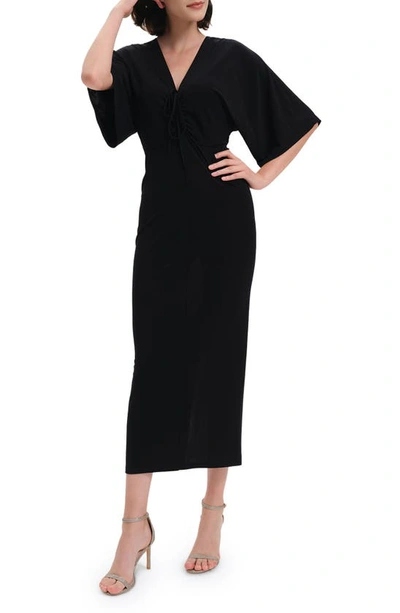 Diane Von Furstenberg Valerie Tie Front Midi Dress In Black