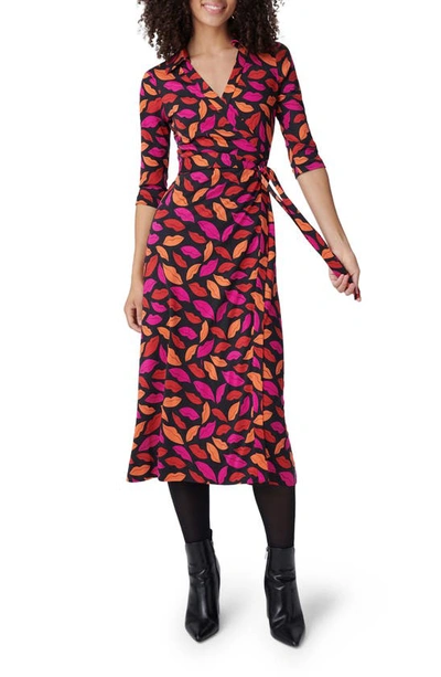 Diane Von Furstenberg Abigail Lips Print Silk Wrap Dress In Midnight Kiss Multi