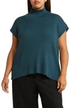 Eileen Fisher Ribbed Turtleneck Wool Tank In Alpine