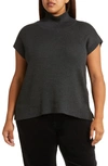Eileen Fisher Turtleneck Short Sleeve Wool Sweater In Charcoal