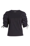 Frame Ruched Sleeve T-shirt In Navy