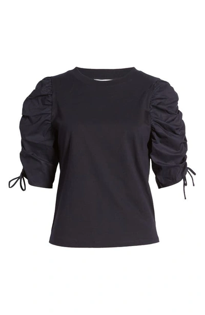 Frame Ruched Sleeve T-shirt In Navy