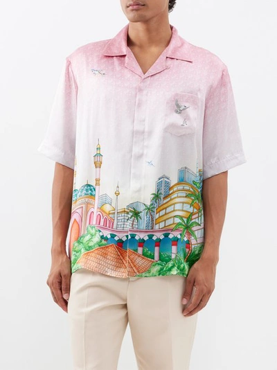 Casablanca Pink Morning City View-print Silk Shirt In Pink & Purple