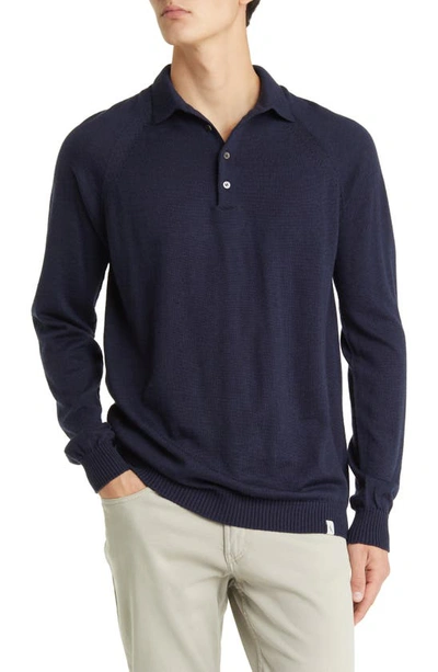 Peregrine Beauford Long Sleeve Wool Polo Jumper In Navy