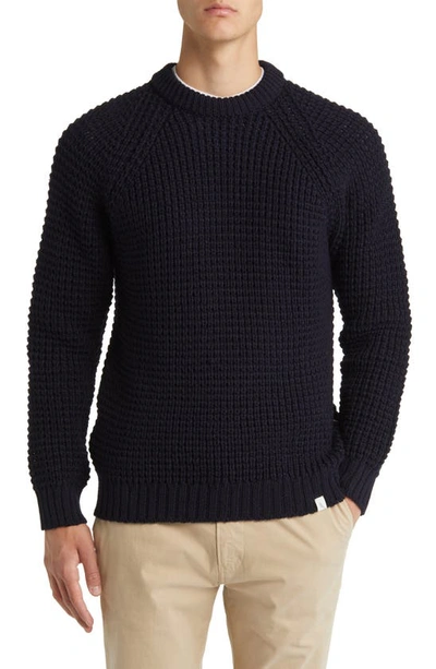 Peregrine Waffle Stitch Wool Crewneck Sweater In Navy