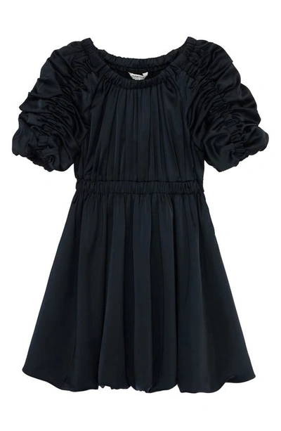 Habitual Kids' Ruched Puff Sleeve Crushed Satin Dress In Black