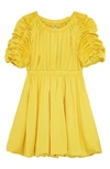 Habitual Kids' Ruched Puff Sleeve Crushed Satin Dress In Yellow