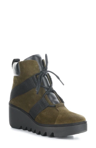 Fly London Blom Wedge Boot In Sludge/ Black