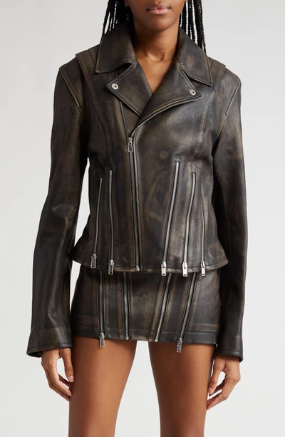 Dion Lee Black Off-the-shoulder Leather Jacket In Burnished Black