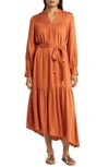 Du Paradis Puff Sleeve Corduroy Midi Dress In Rust