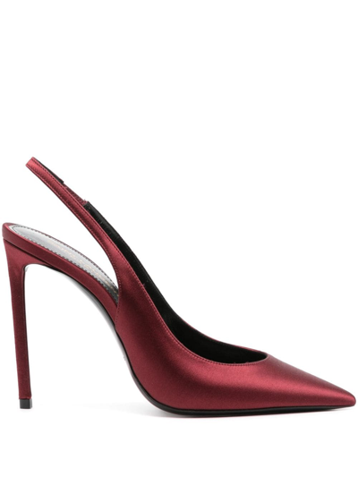 Saint Laurent Zoe 105 Silk Slingback Pumps In Red