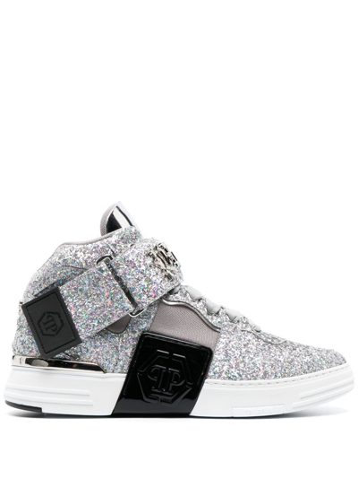 Philipp Plein High-top-sneakers Mit Logo In Silver