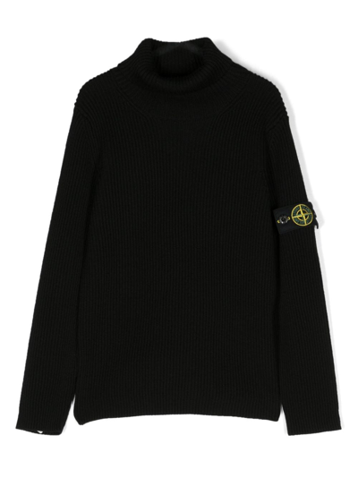 Stone Island Junior Compass-badge Virgin-wool Jumper In Schwarz