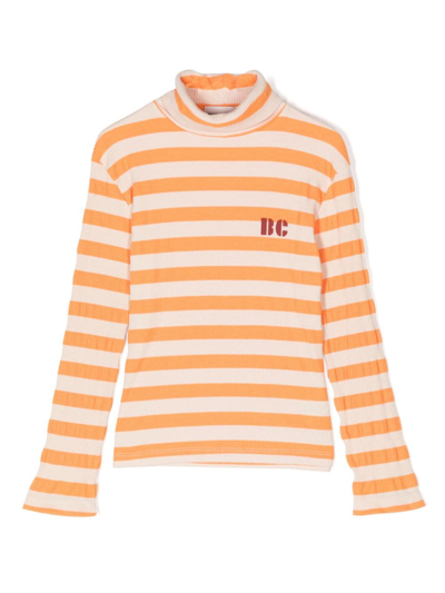 Bobo Choses Logo-print Striped Ribbed T-shirt In Orange