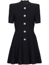 Balmain Short-sleeve Button-front Ribbed Knit Mini Shirtdress In Schwarz