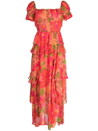 Farm Rio Blooming Floral Maxi Dress In Orange