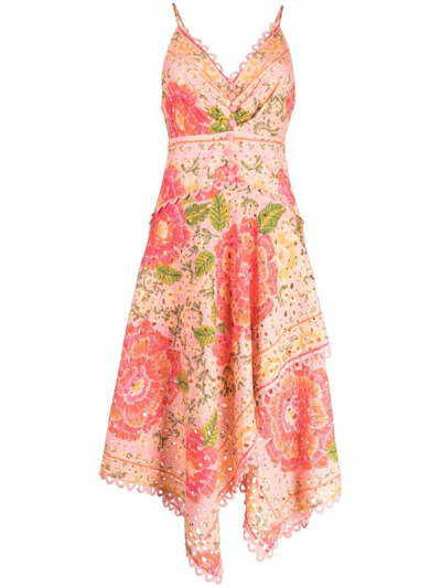 Farm Rio Blooming Floral Cotton Midi Dress In Pink