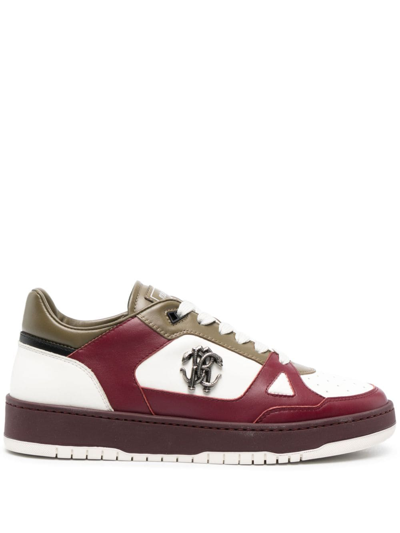 Roberto Cavalli Logo-plaque Leather Trainers In Weiss