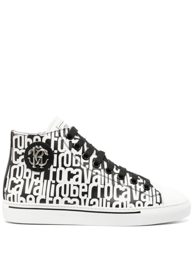 Roberto Cavalli Logo-print Leather Sneakers In Schwarz