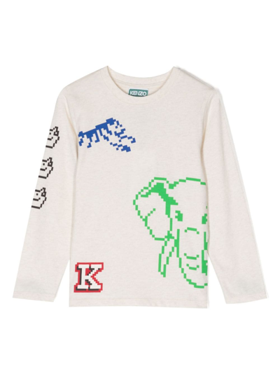Kenzo Jungle Game-print Cotton T-shirt In Weiss