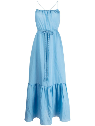 Alice And Olivia Jayda Ruffled Lyocell-blend Voile Maxi Dress In Oxford Blue