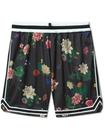 John Elliott Floral-print Mesh Shorts In Black