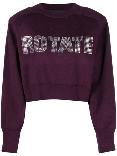 Rotate Birger Christensen Rhinestone-embellished Cropped Sweatshirt In Violett