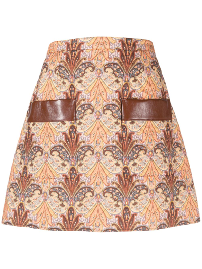 Etro Graphic-print Straight Skirt In Nude