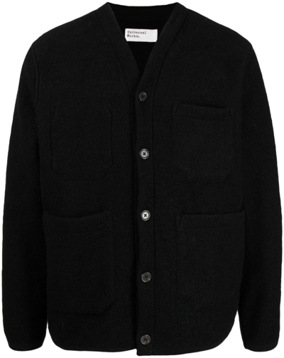 Universal Works V-neck Knitted Jacket In Schwarz