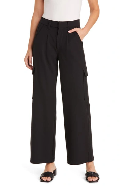 Wit & Wisdom 'ab'solution Skyrise Pleated Wide Leg Cargo Pants In Black