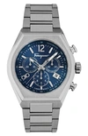Ferragamo Men's 42mm Tonneau Chronograph Watch With Bracelet Strap, Silver/blue In Silver