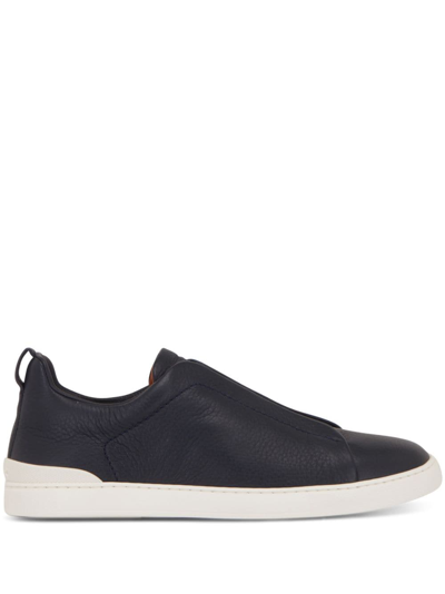 Zegna Leather Sneakers In Black