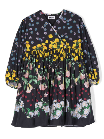 Molo Kids' Girls Blue Floral Organic Cotton Dress