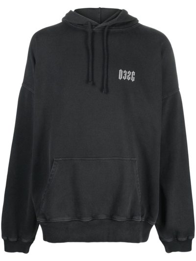 032c Logo-print Organic Cotton Hoodie In Faded Black