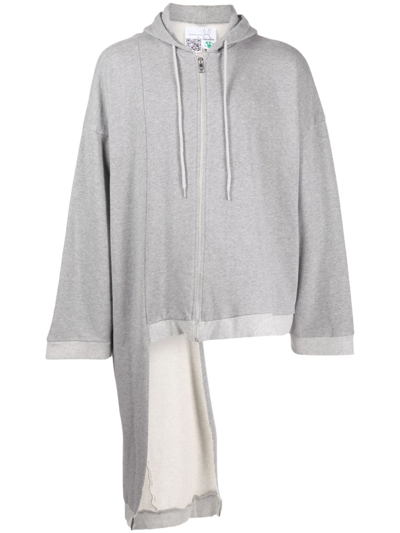 Natasha Zinko Asymmetric Zip-up Cotton Hoodie In Grey