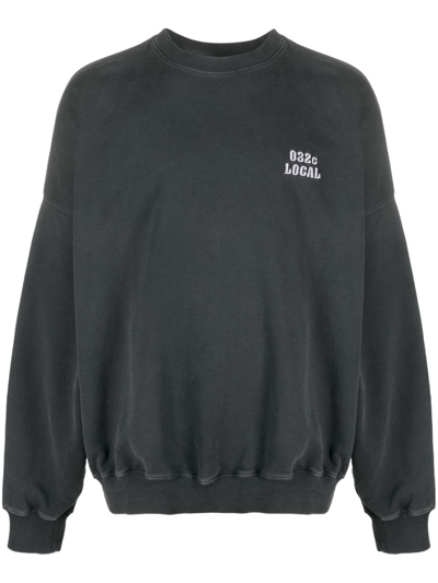032c Logo-embroidered Organic Cotton Sweatshirt In Black