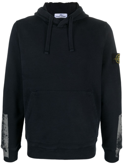Stone Island Compass-motif Cotton Hoodie In Blue