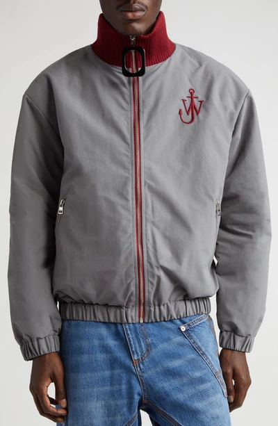 Jw Anderson Logo Embroidery Bomber Jacket In Grey