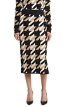 Hugo Boss Knitted Jacquard-pattern Pencil Skirt With Logo Trim In Black/beige