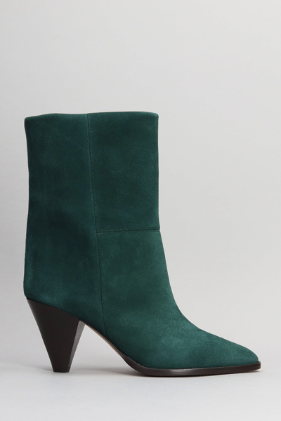 Isabel Marant Rouxa High Heels Ankle Boots In Green Suede