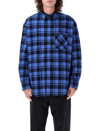 Off-white Oversized Check Pattern Paint Detail Overshirt In Dark Blue
