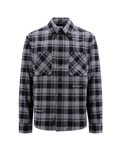 Off-white Logo-embroidered Checked Cotton-flannel Shirt In Grey