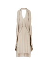 Fendi Wool Dress With Back Logoed Ribbon In Beige