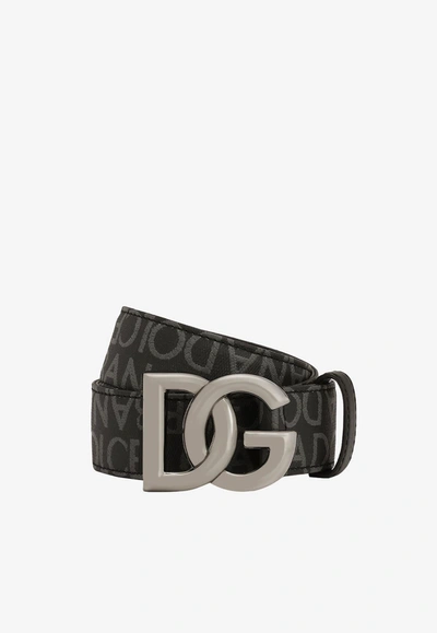 Dolce & Gabbana All-over Logo Belt In Black