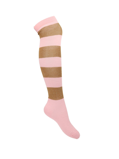 Marni Lurex Striped Wool-blend Socks In Pink