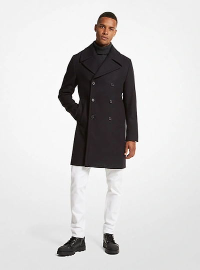 Michael Kors Wool Blend Double-breasted Coat In Blue