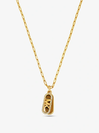 Michael Kors Precious Metal-plated Brass And Acetate Pavé Empire Logo Necklace In Gold